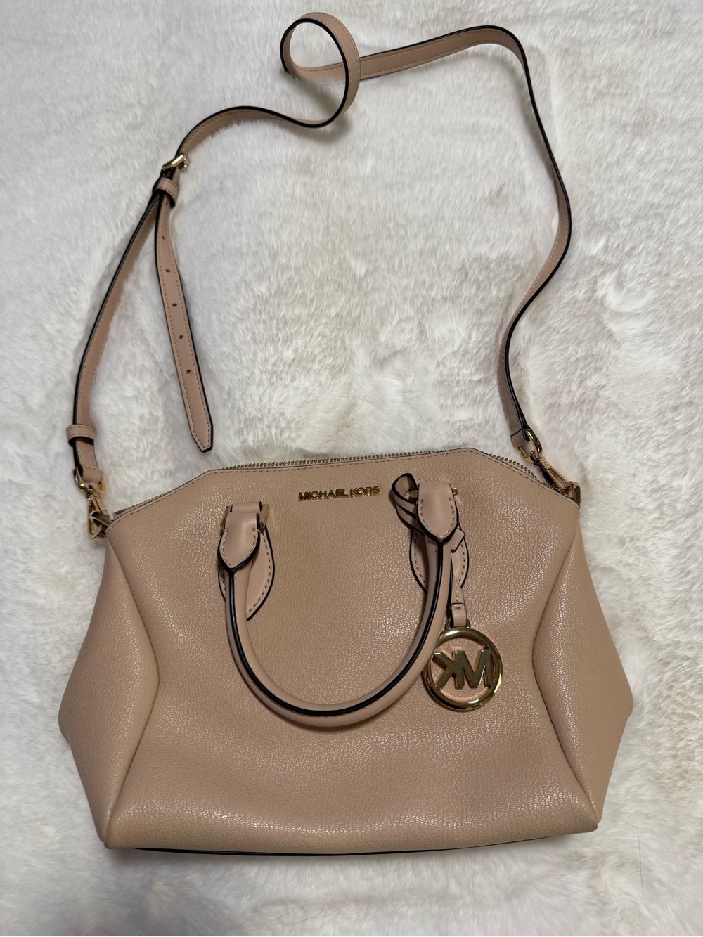 Michael Kors Blush Pebbled Leather Satchel with MK Charm